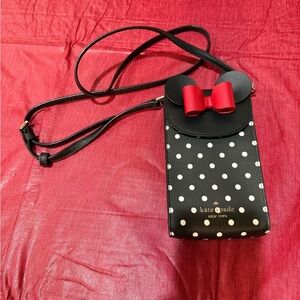 Kate Spade Black and White Polka Dot Crossbody with Red Bow